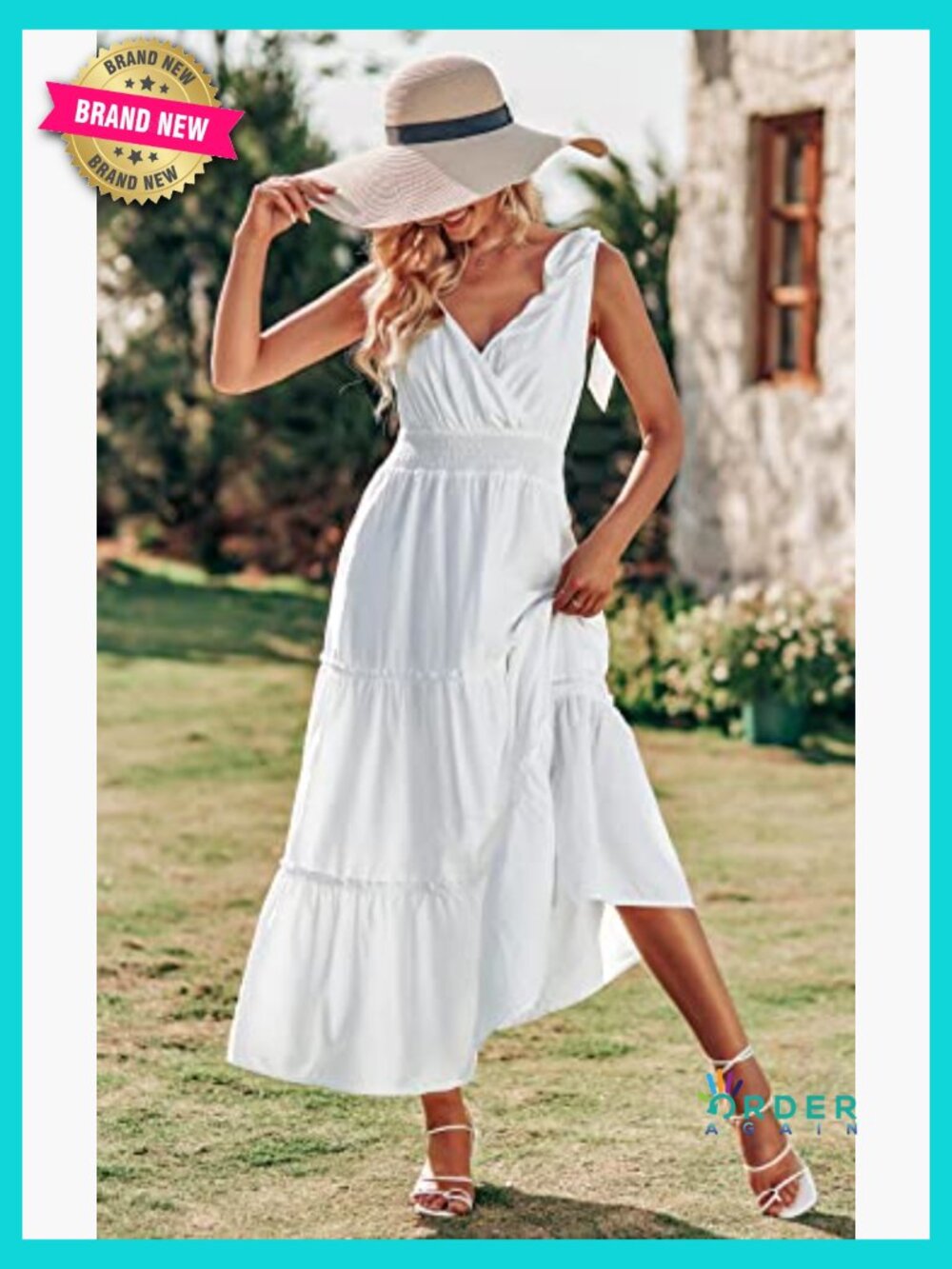 Sleeveless Tiered Maxi Dress Smocked Waist Tie Straps Boho Beach Sundress - Picture 3 of 7